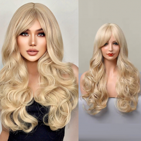 PERUCI - Peruca C1450 Blonda Cu Breton Lung Blond Auriu Ondulata