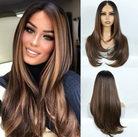 PERUCI - Peruca C1489 FRONT LACE Satena Cu Suvite Blonde Ombre Baza Bruneta