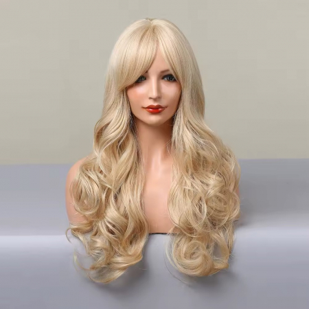 Peruca C1450 Blonda Cu Breton Lung Blond Auriu Ondulata [1]