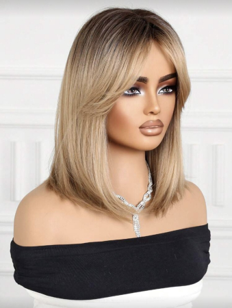 Peruca C1718 Blonda Baza Satena Ombre Cu Breton Lung Bob [2]