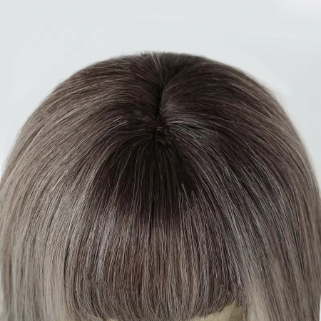 Peruca C1407 Blonda Cenusie Gri Ombre Cu Breton Par Cret [5]