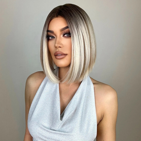 PERUCI CU PAR MEDIU - Peruca C1243 Blonda Platinata Bob Cu Suvite