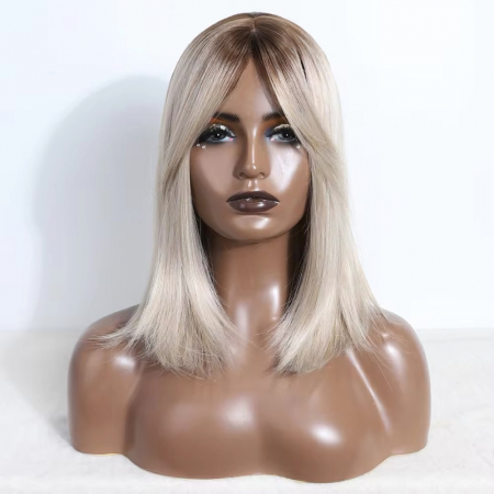 PERUCI - Peruca C1347 Blonda Ombre Blond Platinat Cu Breton Lung Baza Satena