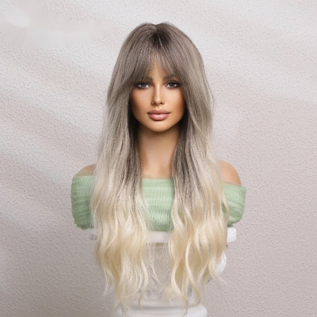 Peruca C1069 Blonda Ombre Gri Baza Satena Cu Breton si Par Ondulat [1]