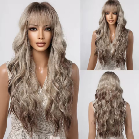 PERUCI - Peruca C1688 Blonda Gri Satena Ombre Cu Breton
