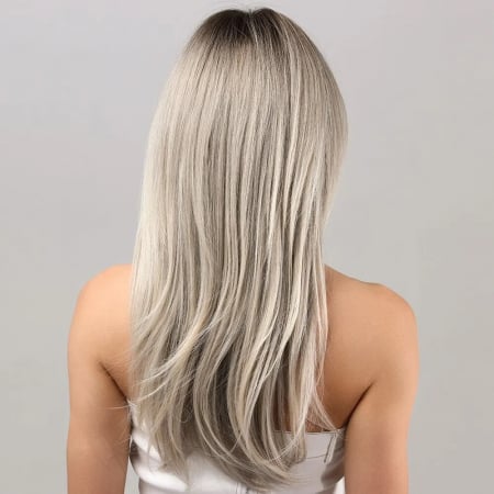 Peruca C973 Blonda Ombre Gri Cu Breton Lung Si Par Filat Platinata [2]