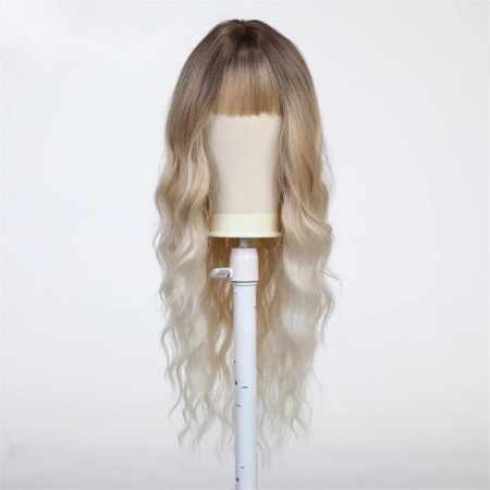 Peruca C1076 Blonda Ombre Baza Satena Cenusie Gri Cu Breton [1]