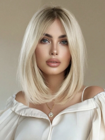 Peruca C1460 Gri Blonda Ombre Bob Lung Blond Platinat Cu Suvite [1]