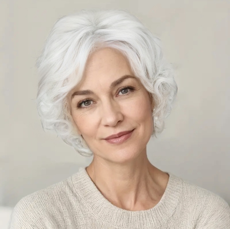 PERUCI CU PAR SCURT - Peruca C1697 Blonda Gri Platinata Alba Ondulata