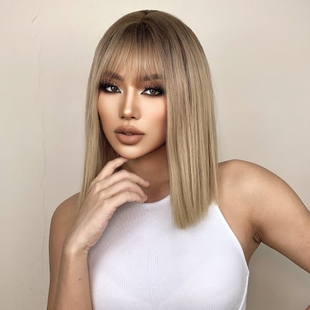 PERUCI CU PAR SCURT - Peruca C1035 Blonda Cenusie Ombre Bob Cu Breton