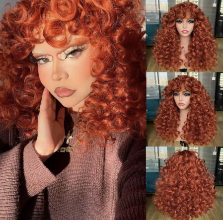 PERUCI - Peruca C1706 Afro Roscata Aramie Morcov Creata Cu Breton Si Volum