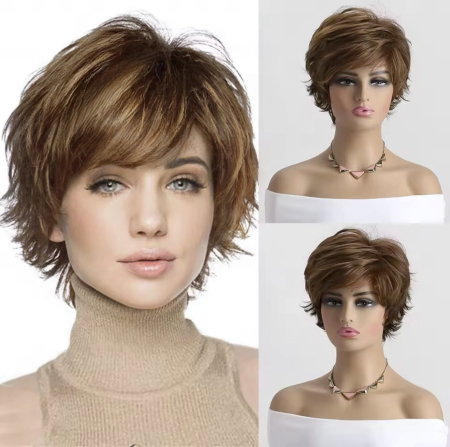 PERUCI CU PAR MEDIU - Peruca C1698 Satena Cu Breton Si Par Filat - Castaniu Deschis