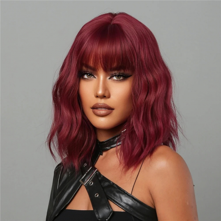 PERUCI CU PAR SCURT - Peruca C1005 Roscata Bob Cu Breton Si Par Cret Volum