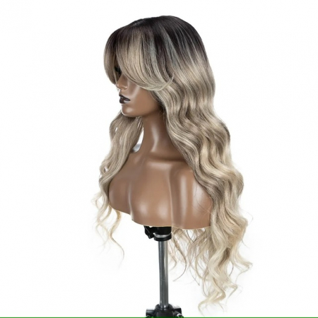 Peruca C829 FRONT LACE Blonda Ombre Cenusie Breton Suvite Gri [3]