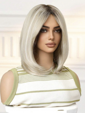 Peruca C1460 Gri Blonda Ombre Bob Lung Blond Platinat Cu Suvite [3]