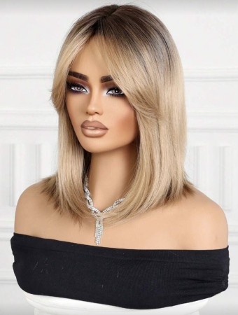 Peruca C1718 Blonda Baza Satena Ombre Cu Breton Lung Bob [3]