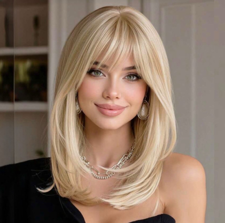 PERUCI CU PAR SCURT - Peruca C1736 Blonda Cu Breton Si Par Filat - Blond Auriu