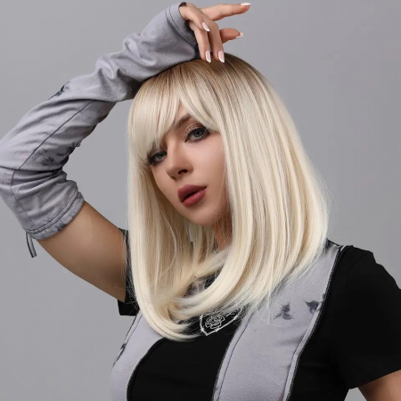 Peruca C867 Blonda Ombre Cu Breton Bob Lung Blond Platinat Deschis [1]