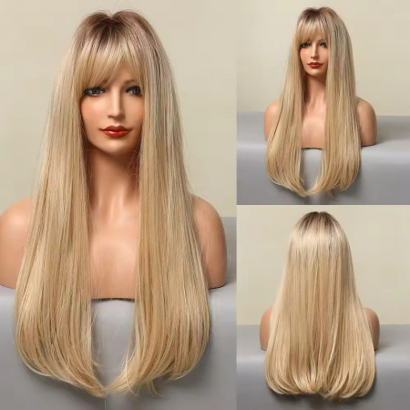 Peruca C1341 Blonda Ombre Cu Breton si Par Drept (blond auriu) [1]