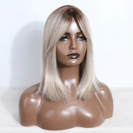 Peruca C1347 Blonda Ombre Blond Platinat Cu Breton Lung Baza Satena [1]