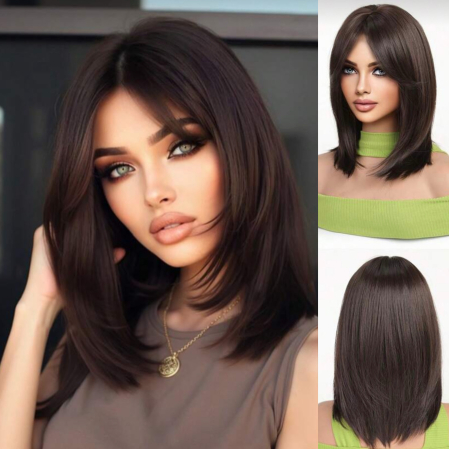 PERUCI - Peruca C1713 Satena Castanie Cu Breton Lung Bob