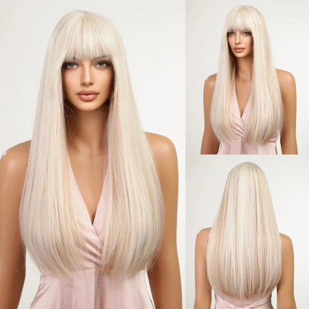 Peruca C1006 Blonda Gri Platinata Cu Breton Si Suvite Satene [4]