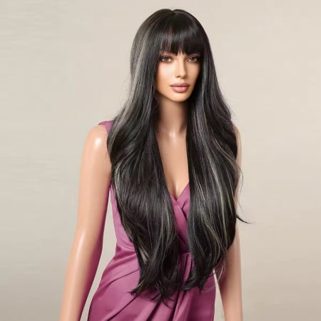 Peruca C1406 Bruneta Cu Breton Si Suvite Blonde Gri [3]