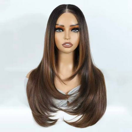 Peruca C1489 FRONT LACE Satena Cu Suvite Blonde Ombre Baza Bruneta [1]