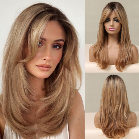 PERUCI CU PAR MEDIU - Peruca C1320 Blonda Ombre Cu Breton Lung Blond Inchis