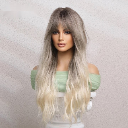 Peruca C1069 Blonda Ombre Gri Baza Satena Cu Breton si Par Ondulat [3]