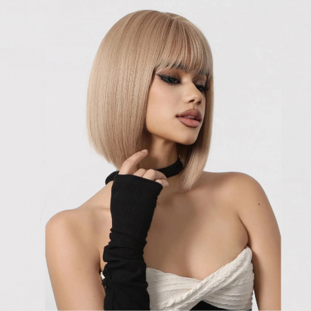 Peruca C1143 Blonda Cenusie Bob Cu Breton Blond Bej [3]