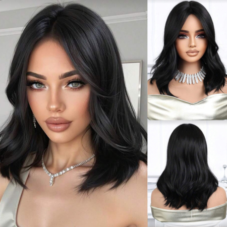 PERUCI CU PAR SCURT - Peruca C1721 Bruneta Cu Breton Lung Usor Ondulata