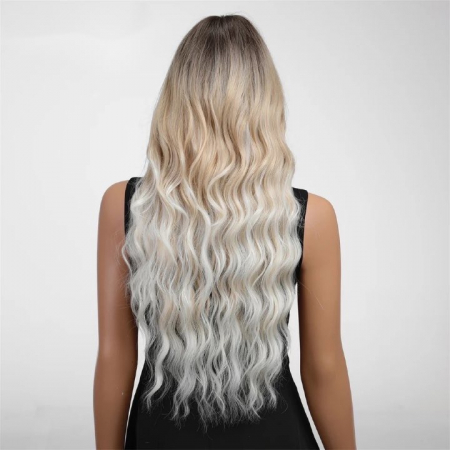 Peruca C1076 Blonda Ombre Baza Satena Cenusie Gri Cu Breton [4]