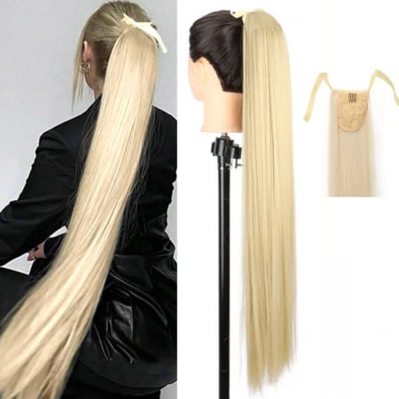 Cozi Cu Panglica - Coada C1263 Cu Panglica Blonda (blond deschis) - 85 cm