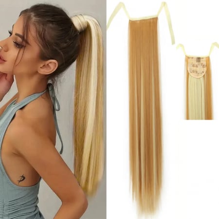 Cozi Cu Panglica - Coada C1264 Cu Panglica Blonda Cu Suvite (blond inchis) - 85 cm