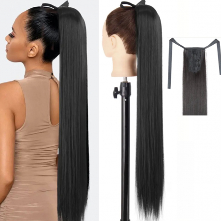 Cozi Cu Panglica - Coada C1265 Cu Panglica Bruneta Brunet Neagra - 85 cm