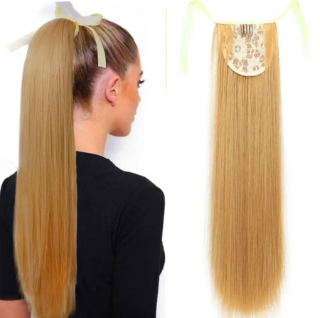 Cozi Cu Panglica - Coada C1270 Cu Panglica Blonda (blond inchis) - 55 cm