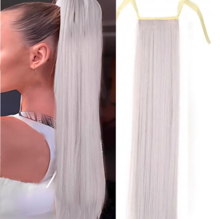 Cozi Cu Panglica - Coada C1276 Cu Panglica Blonda Gri Platinata (blond silver) - 55 cm