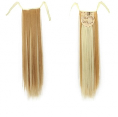 Cozi Cu Panglica - Coada C1278 Cu Panglica Blonda Cu Suvite (blond suvitat) - 55 cm