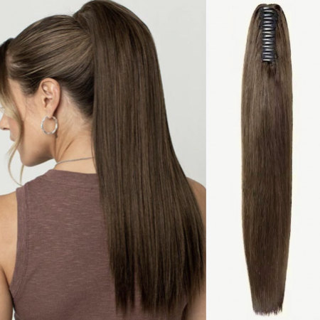 PERUCI PAR NATURAL 100% - Coada C1372 PAR NATURAL 100% Cu Cleste Satena - saten mediu (usoara, par fragil)