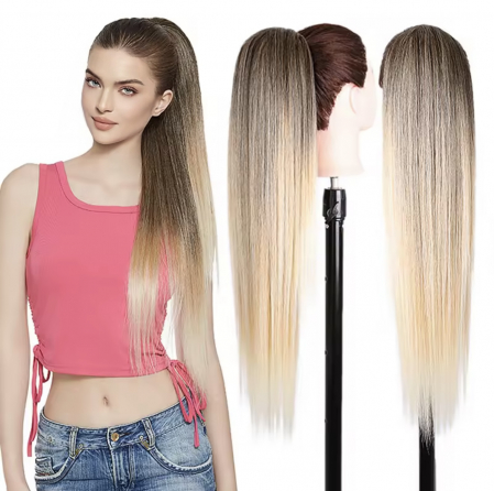 Cozi Cu Cleste - Coada C1601 Cu Clipsuri Si Siret Satena Varfuri Blonde Cu Volum