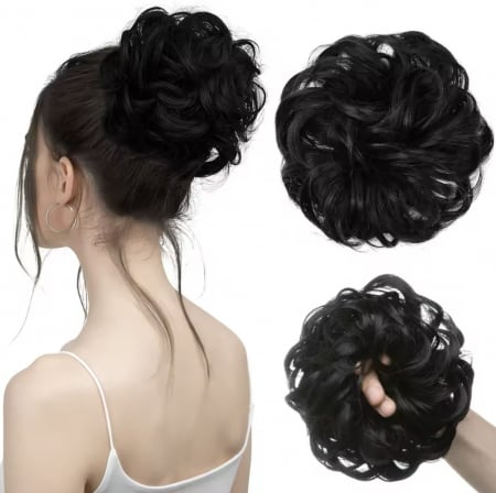 COCURI - Coc C1350 Prindere Cu Elastic Par Ondulat Brunet Negru