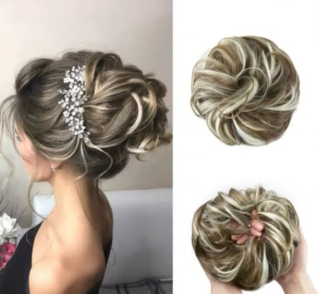 COCURI - Coc C1358 Prindere Cu Elastic Par Ondulat Saten Cu Suvite Blonde Platinate