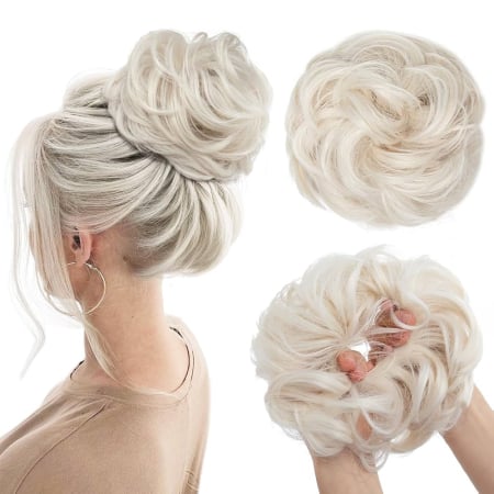 EXTENSII SI COZI - Coc C1675 Prindere Cu Elastic Par Ondulat Blond Albicios Alb Gri