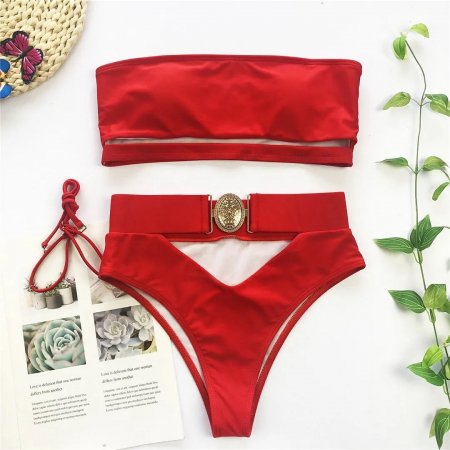 Costum de Baie C1110 Belt Rosu [4]