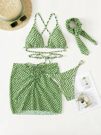Costum de Baie C808 Girl On Point Green din 4 Piese [3]