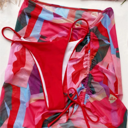 Costum de Baie C372 Glory Red + Fusta Plaja [3]