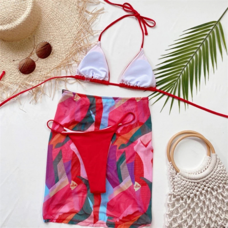 Costum de Baie C372 Glory Red + Fusta Plaja [4]