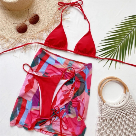 Costum de Baie C372 Glory Red + Fusta Plaja [2]