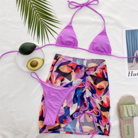 Costum de Baie C82 Glory Mov + Fusta Plaja [2]